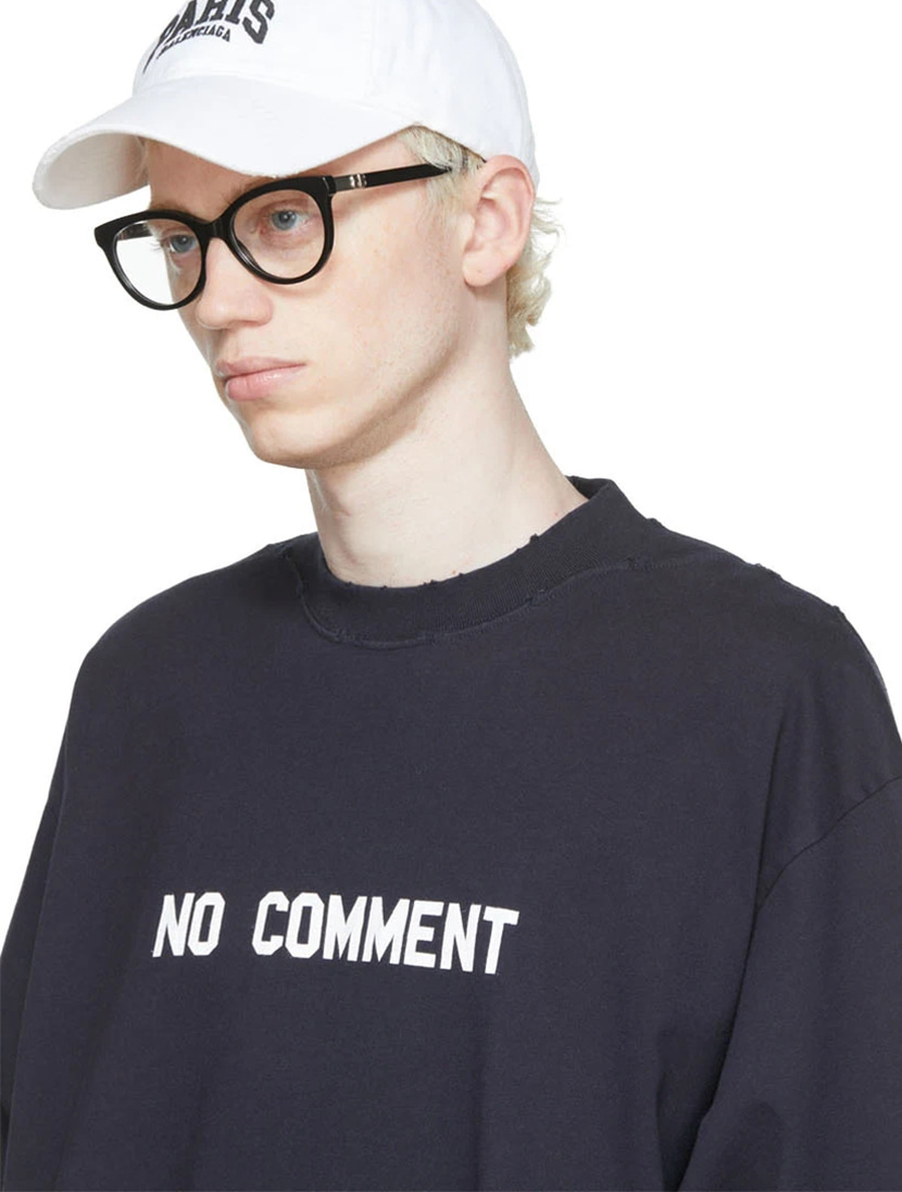 NO COMMENT 크랙 프린팅 오버핏 티셔츠 ( BLACK )